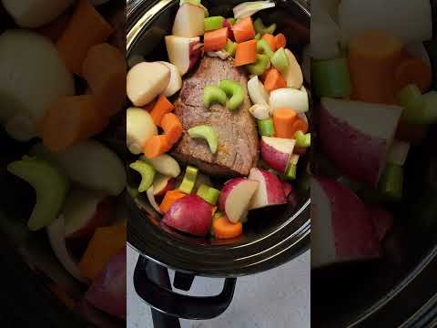 Easy delicious pot roast with vegetables and gravy dinner in crock pot! ASMR cooking!