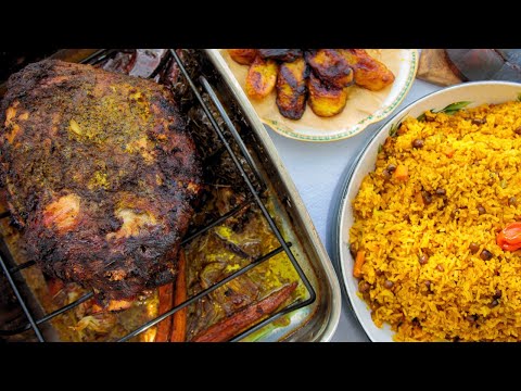 Unforgettable Holiday Meal: Oven Roasted Pork, Yellow Rice, and Fried Plantain Recipe
